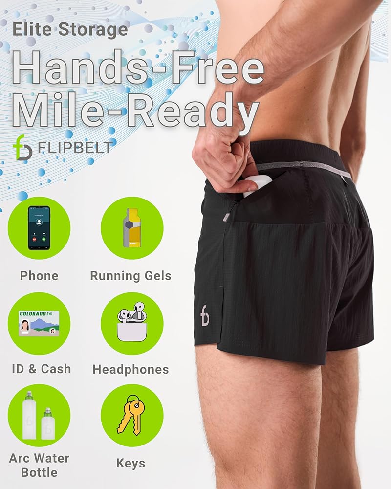 FlipBelt Men's Elite Running Shorts 3.0 - Black - XS at